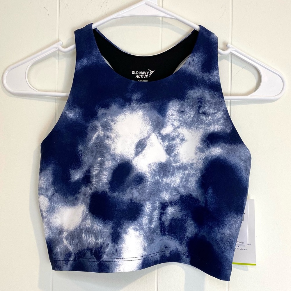 Old Navy Active Girls PowerSoft Longline Sports Bra Blue Tie Dye L 10 12 New